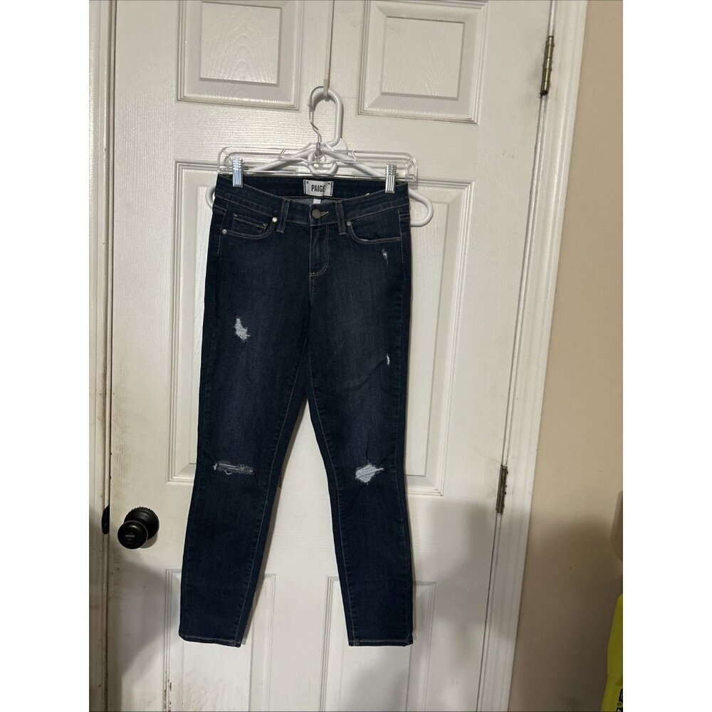 Paige Jeans Women’s 26 Skinny Dark Wash Denim Distressing EUC